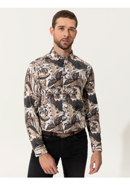 Erkek Bej Regular Fit Uzun Kollu Gömlek 50249732-VR011