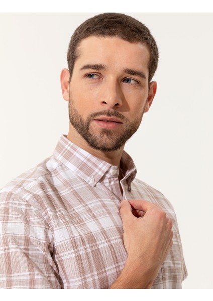 Erkek Bej Regular Fit Kısa Kollu Gömlek 50251475-VR011