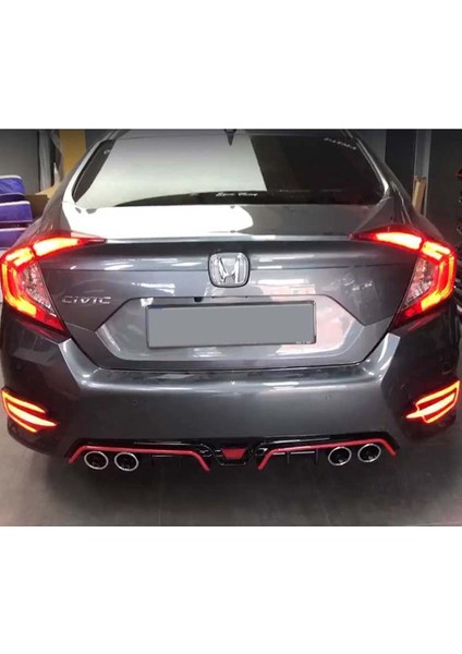 Honda Civic Fc5 2016-2020 Difüzör 4 Egzoz Piano Black Kırmızı Şeritli modelleri