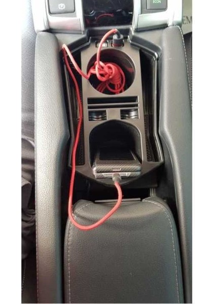 Honda Civic Fc5 2016-2020 Usb Portlu Orta Konsol Kutusu Siyah