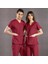 Bordo Doktor Hemşire Forması Scrubs Terikoton Takım (Ince Kumaş) Yarasa Kol Hemşire Üniforması 1