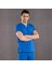 Saks Mavi Doktor Hemşire Forması Scrubs Terikoton Takım (Ince Kumaş) Yarasa Kol Hemşire Üniforması 3