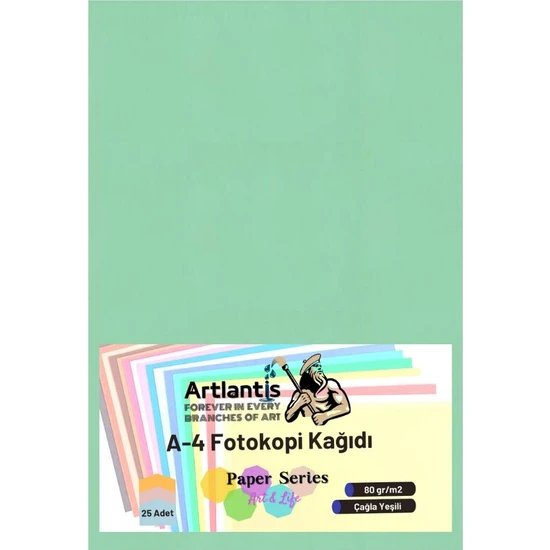 Renkli A-4 Fotokopi Kağıdı 25'li 1 Paket Artlantis Fotokopi Renkli A4 Kağıdı