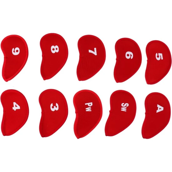 10 Adet / Takım Golf Kulübü Koruyucu Demir Kafa Kapak  Çorap Headcover Kırmızı