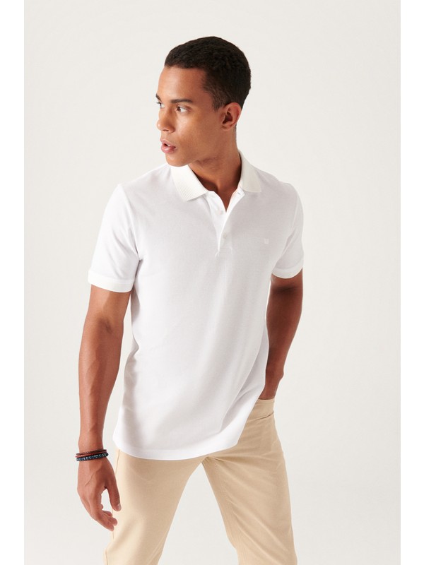 Avva Erkek Beyaz Polo Yaka Düz T-Shirt E001027