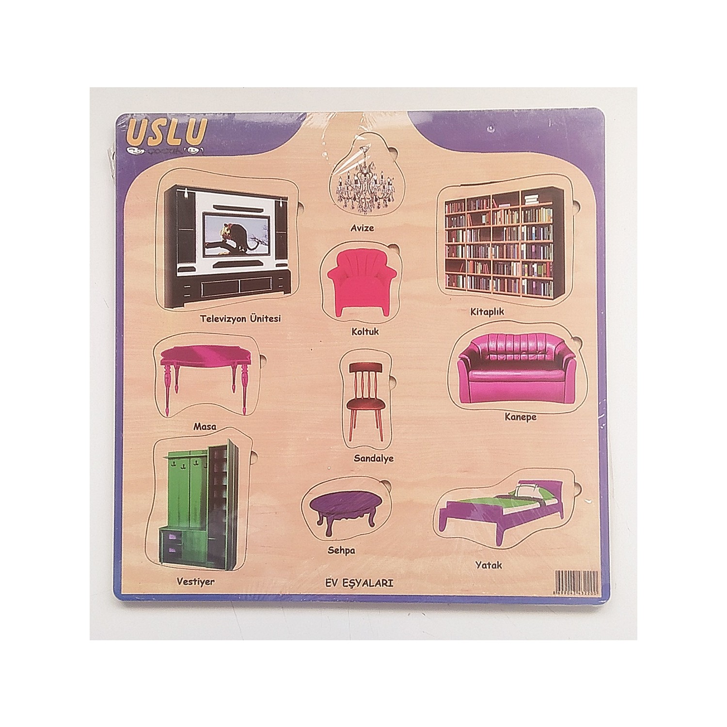 Uslu Eğitici Ahşap Puzzle Oyuncak Ev Eşyaları 32X32CM Fiyatı