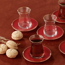 Karaca Retro Kırmızı 6 Kişilik Çay Seti