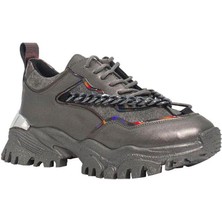 Duygushoesbag Kadın Nut Gümüş Zincir Aksesuarlı Kalın Tabanlı Spor Ayakkabı