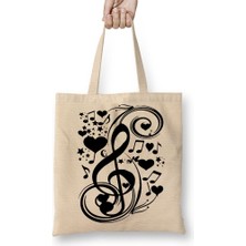 Baskı Dükkanı Aşk Müzik Nota Bez Çanta Uzun Saplı