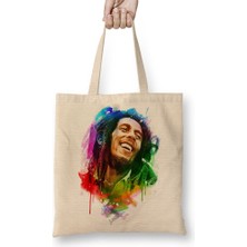Baskı Dükkanı Bob Marley Mutluluğun Rengi Bez Çanta Uzun Saplı