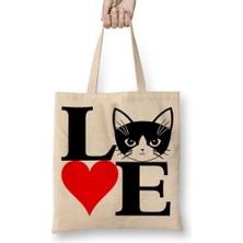 Baskı Dükkanı I Lowe Kedi Seni Seviyorum Kedi Bez Çanta Uzun Saplı