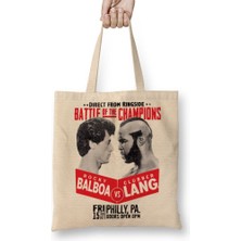 Baskı Dükkanı Rocky Balboa ve Clubber Lang Bez Çanta Uzun Saplı