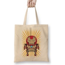 Baskı Dükkanı Mini Iron Man Bez Çanta Uzun Saplı