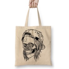 Baskı Dükkanı Skull Bone Bez Çanta Uzun Saplı