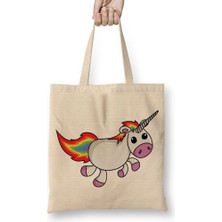Baskı Dükkanı Unicorn Anime Cartoon Sevimli Cute Rainbow Bez Çanta Uzun Saplı