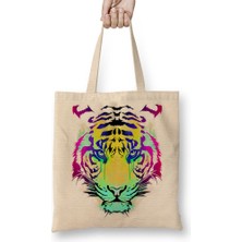 Baskı Dükkanı Renkli Kaplan Aslan Bez Çanta Uzun Saplı