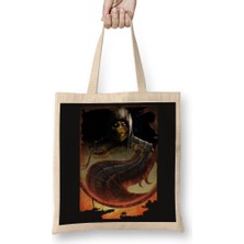 Baskı Dükkanı Scorpion Mortal Kombat Game Bez Çanta Uzun Saplı