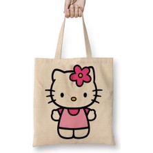 Baskı Dükkanı Gatinha Kitty Hello Kitty Bez Çanta Uzun Saplı Yıkamalı Kadın Kullanımı İçin