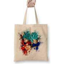 Baskı Dükkanı Goku E Vegeta Bez Çanta Uzun Saplı