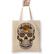 Baskı Dükkanı Desenli Kuru Kafa Bez Çanta Uzun Saplı