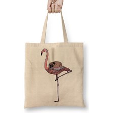 Baskı Dükkanı Flamingo Pug Köpek Bez Çanta Uzun Saplı