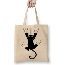 Baskı Dükkanı Gato Preto Cat Kedi Bez Çanta Uzun Saplı