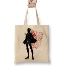 Baskı Dükkanı Attack On Titan Crimson Levi Bez Çanta Uzun Saplı