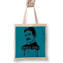 Baskı Dükkanı Nikola Tesla Bez Çanta Uzun Saplı