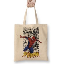 Baskı Dükkanı Homem Aranha Spider Man Bez Çanta Uzun Saplı