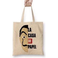 Baskı Dükkanı La Casa De Papel Salvador Dali Bez Çanta Uzun Saplı