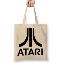 Baskı Dükkanı Atari Logo Vintage Bez Çanta Uzun Saplı