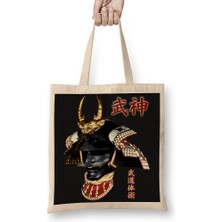 Baskı Dükkanı Bujinkan Samurai Kabuto Bez Çanta Uzun Saplı