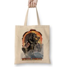 Baskı Dükkanı Scorpion Mortal Kombat Game Bez Çanta Uzun Saplı