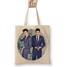 Baskı Dükkanı Lee Jong Suk And Kim Woo Bin Bez Çanta Uzun Saplı