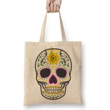 Baskı Dükkanı Desenli Kuru Kafa Bez Çanta Uzun Saplı