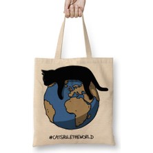 Baskı Dükkanı Cats Rule The World Bez Çanta Uzun Saplı