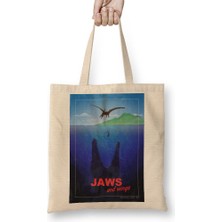 Baskı Dükkanı Jurassik Park Jaws Bez Çanta Uzun Saplı