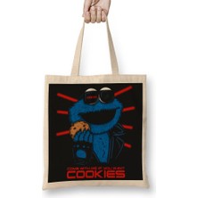 Baskı Dükkanı Cookie Monster The Cookienator Bez Çanta Uzun Saplı
