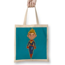 Baskı Dükkanı Captain Marvel Bez Çanta Uzun Saplı