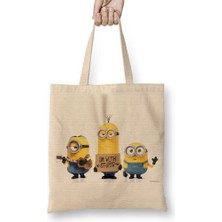 Baskı Dükkanı Minyonlar Minions Bez Çanta Uzun Saplı