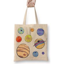 Baskı Dükkanı Gezegenler 02 Bez Çanta Uzun Saplı