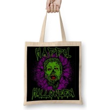 Baskı Dükkanı Zombie Purple Grunge Splatter Happy Halloween Bez Çanta Uzun Saplı