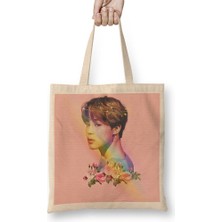 Baskı Dükkanı Bts Jimin Çiçekli Bez Çanta Uzun Saplı