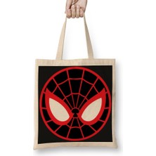 Baskı Dükkanı Spider Man Spider Face Bez Çanta Uzun Saplı
