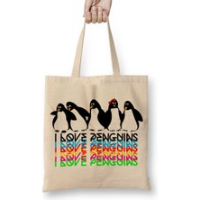 Baskı Dükkanı Penguins Pengüen Bez Çanta Uzun Saplı