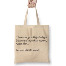Baskı Dükkanı Nazım Hikmet Vapur Şiiri Bez Çanta Uzun Saplı