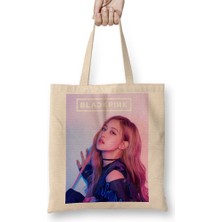 Baskı Dükkanı Blackpink Rose Bez Çanta Uzun Saplı
