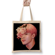 Baskı Dükkanı Flowers Jimin Bts Bez Çanta Uzun Saplı