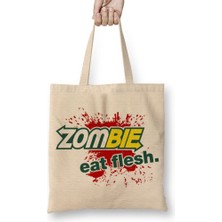 Baskı Dükkanı Zombie Eat Flesh Bez Çanta Uzun Saplı