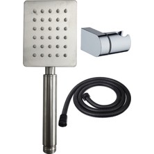 Ahlez Shine Krom Paslanmaz Duş Başlığı + Siyah Duş Hortumu + L Mafsal Duş Takımı Duş Seti